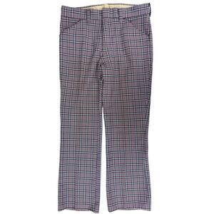 VTG 70s Mens Polyester Flare Trousers Pants R/W/B Geometric Pattern 35x30.5